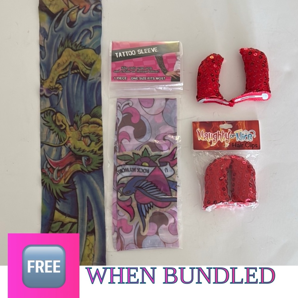 🆓 Free When Bundled Bundle of 4 Items-2 Slip on Tattoo Sleeves & 2 Clip on Horns